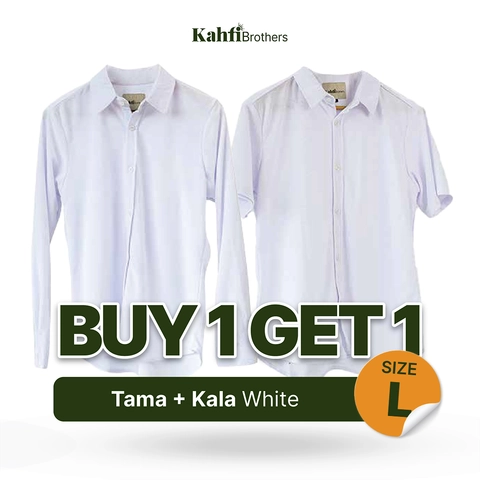 B1G1 - Kemeja  Pria Double Pique Knit  - KALA dan TAMA White L